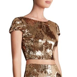 Dress The Population gold sequined cup sleeves crop top Sz.XS